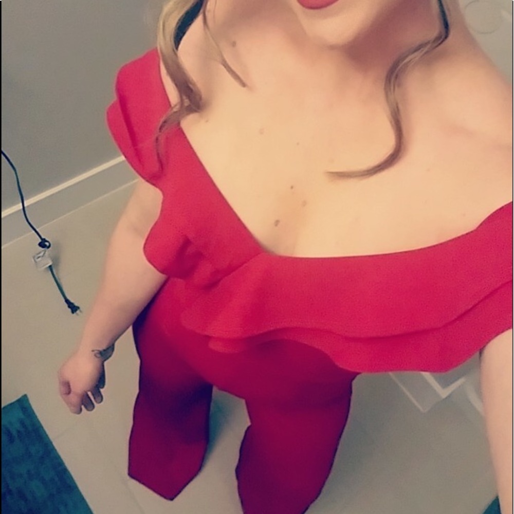 Red off the shoulder romper